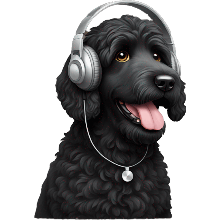 black labradoodle with over the ear headphones on listening to music emoji