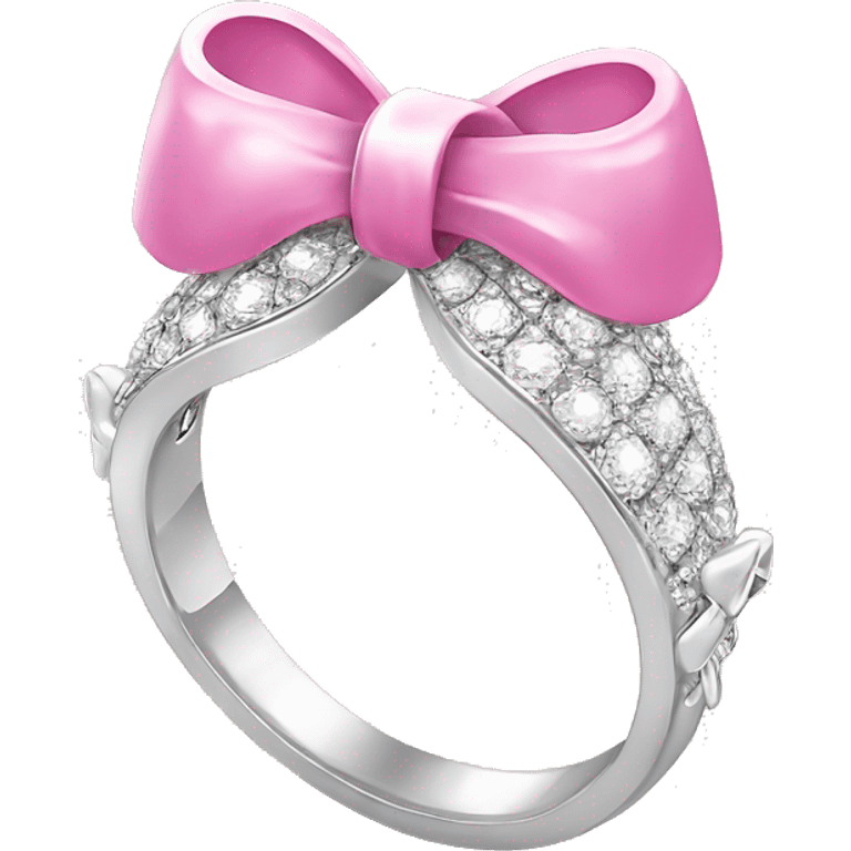 Silver diamond ring with a bow in pink ￼ emoji