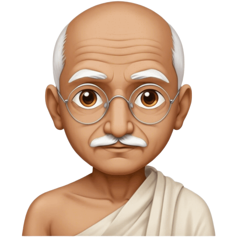 Cinematic Realistic Mahatma Gandhi Portrait Emoji, depicted as a humble, wise leader in simple attire with a serene determined expression, rendered with soft textures and warm natural lighting that captures his peaceful yet resolute spirit. emoji