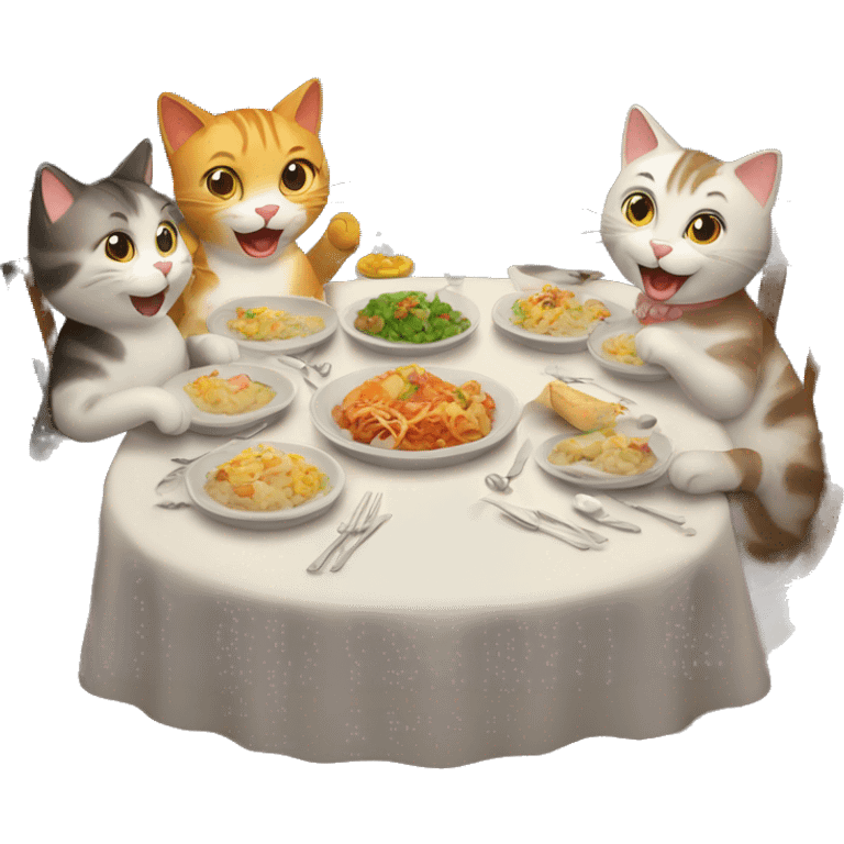 four HAPPY cats having DINNER emoji