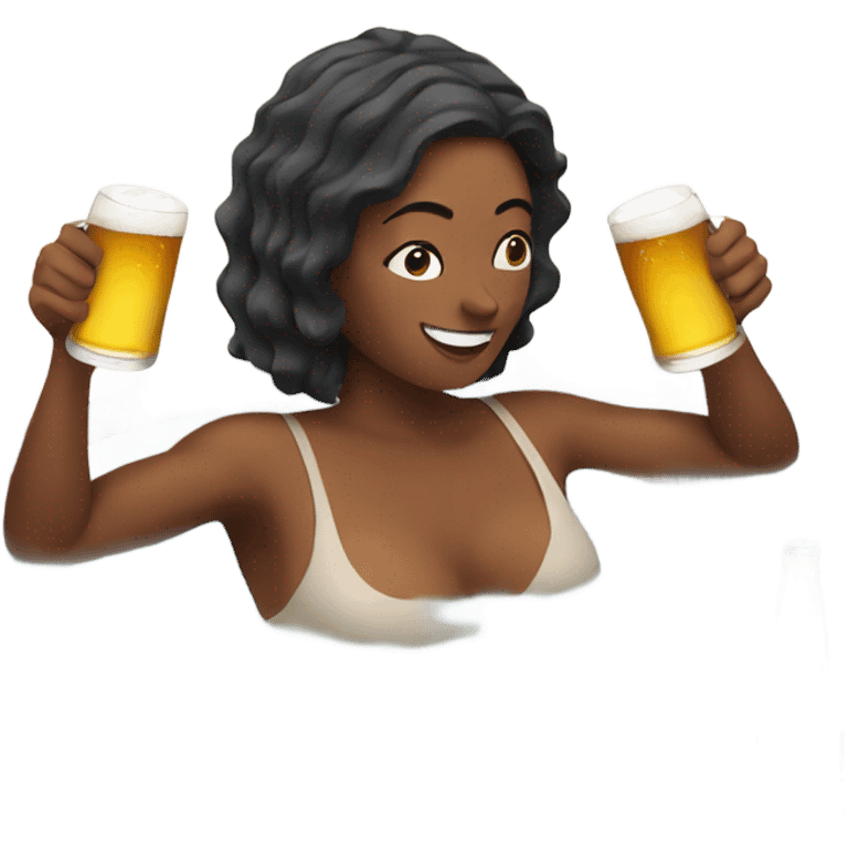 Female in hot tub with beer emoji