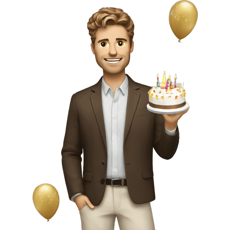 stylish brown haired white man with birthday celebration vibe emoji