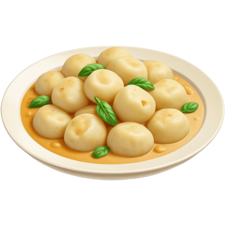 Cinematic Realistic Gnocchi Dish Emoji, showcasing tender potato dumplings in a light sauce rendered with soft textures and inviting, natural lighting. emoji