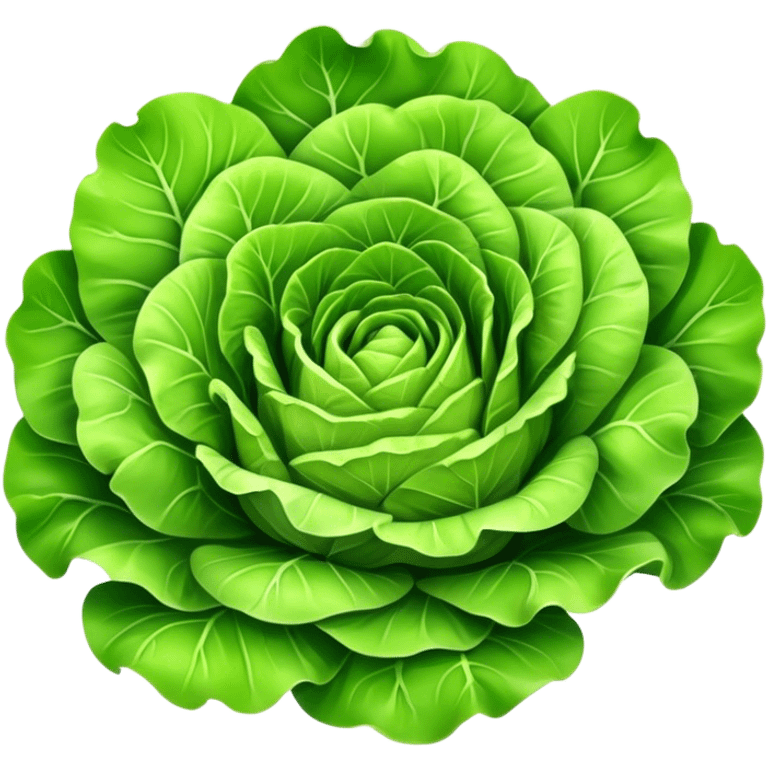 Cinematic crisp green lettuce, fresh and leafy, slightly curled edges, detailed textures, vibrant and refreshing, ultra-realistic and inviting. emoji