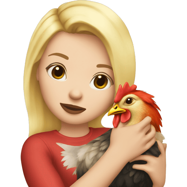 Girl with blonde hair kissing a chicken emoji