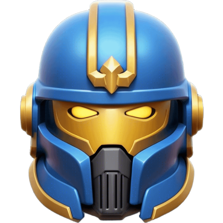 Clash of Clans aesthetic: Cinematic Playful Space Marine Helmet Emoji, rendered in a 3D vector-style similar to standard emojis with minimal shading and bold, simplified shapes. A compact, heroic isometric helmet with futuristic, armored detailing and a glowing visor, softly glowing with a battle-ready cosmic charm. Simplified yet unmistakably iconic, highly detailed and consistent, glowing with a soft radiant shine and high gloss. Stylized with a touch of interstellar valor and a soft glowing outline, capturing the essence of an elite warrior’s helm with a friendly, playful spirit! emoji