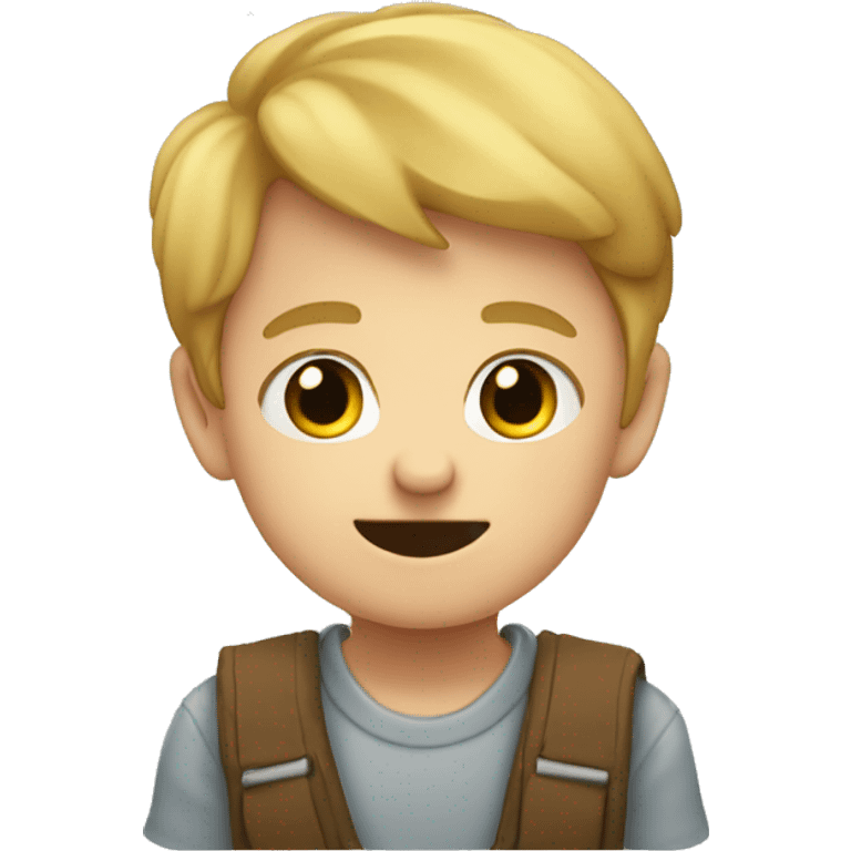 A boy pointing downwards with rubor emoji