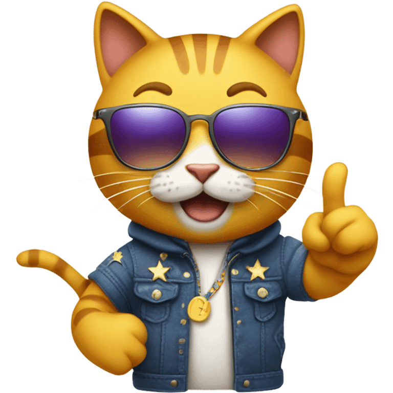 Design the cool cat emoji doing a victory pose with sunglasses slightly tilted, maybe with tiny stars or sparkles around it. The cat could be giving a thumbs up with its paw. Keep it playful and encouraging, like it's saying "You've got this!" emoji