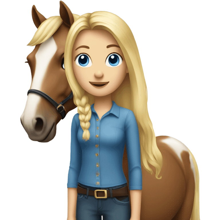 Horse and girl blonde with blue eyes  emoji