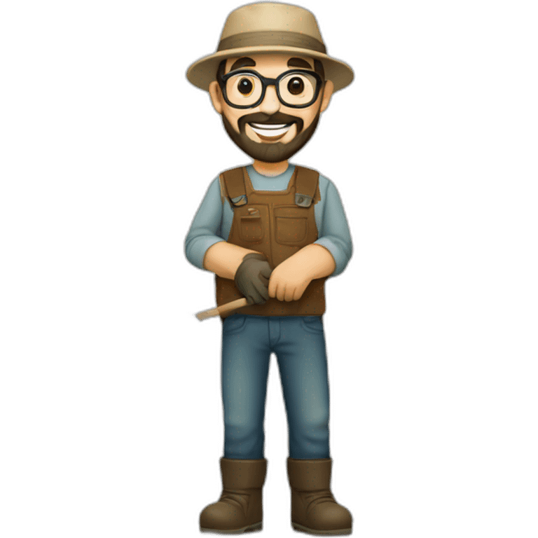 happy gardener man short dark hair beard rounded glasses with hat emoji