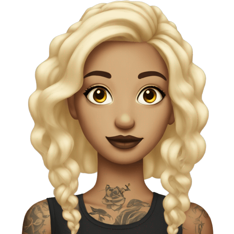 blonde girl with tattoos and makeup emoji