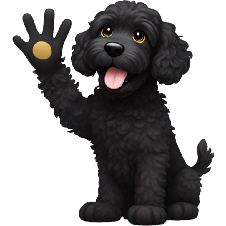 Black labradoodle giving a high five emoji