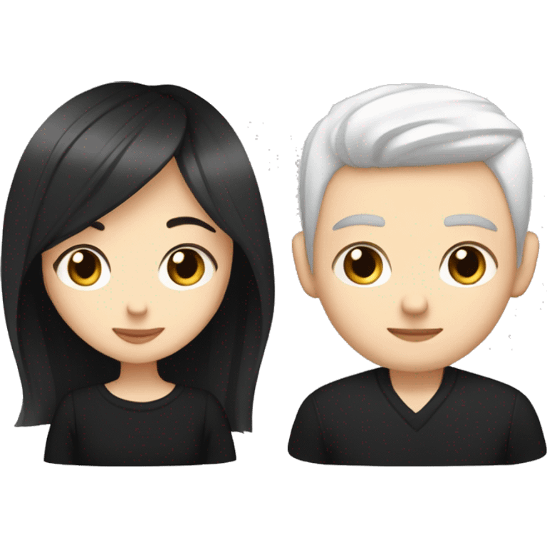 dark Blonde girl with blue eyes in black sweater and an east asian with light skin man with black hair and black eyes hugging emoji