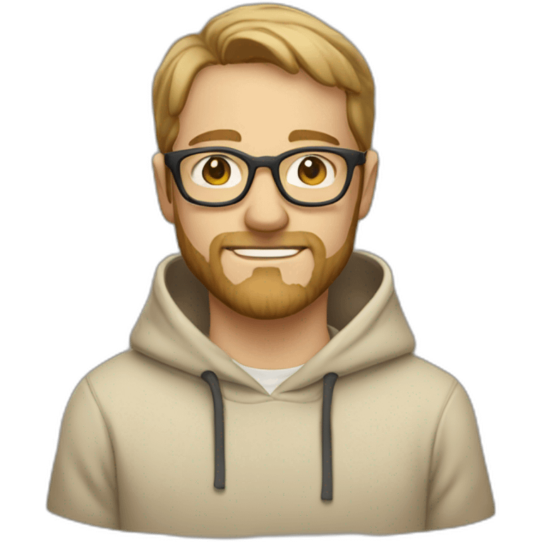 White Man with patchy beard wearing glasses in a beige hoodie  emoji