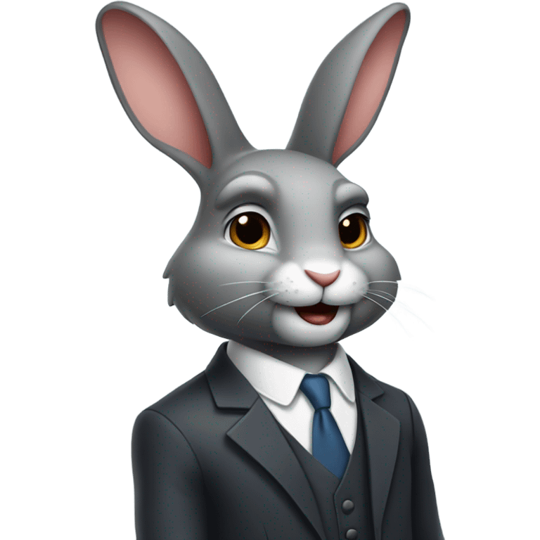 A male rabbit in a suit with a sly smirk emoji