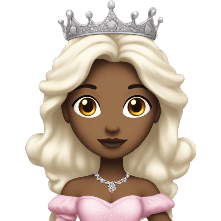 PRINCESS WITH WHITE SKIN, LONG VOLUMOUS BLACK HAIR, WITH A BEAUTIFUL PRINCESS CROWN, WITH PINK PRINCESS OUTFIT emoji