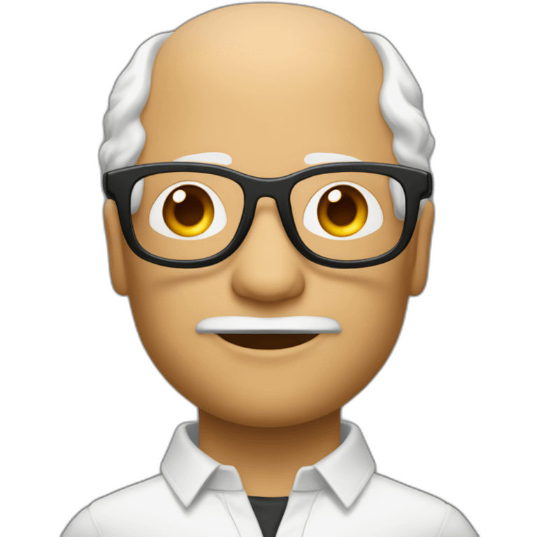 Viel homme mi-chauve cheveux courts blancs, avec lunettes tondes emoji