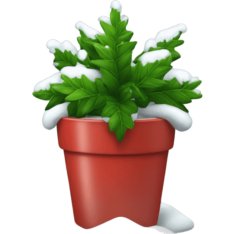 snowy winter plant decoreated with christmas ornaments in a red pot emoji