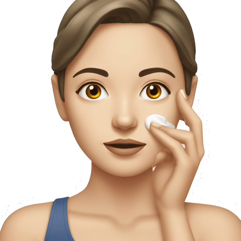 white brunette girl applying cream on face emoji