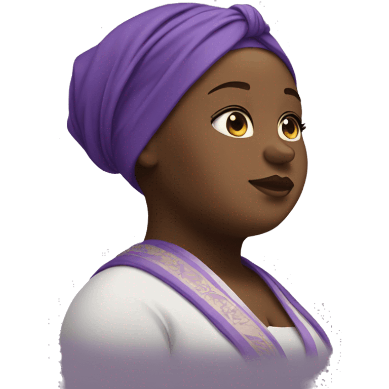 Dark Plus size woman praying with purple head wrap   emoji