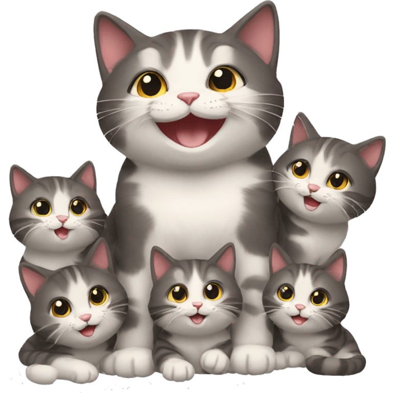 happy cat with seven kittens emoji