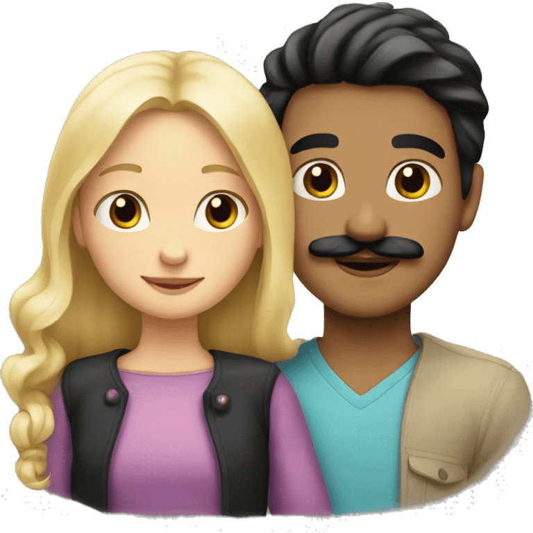 Blonde girl and boy with black hair and moustache hugging  emoji