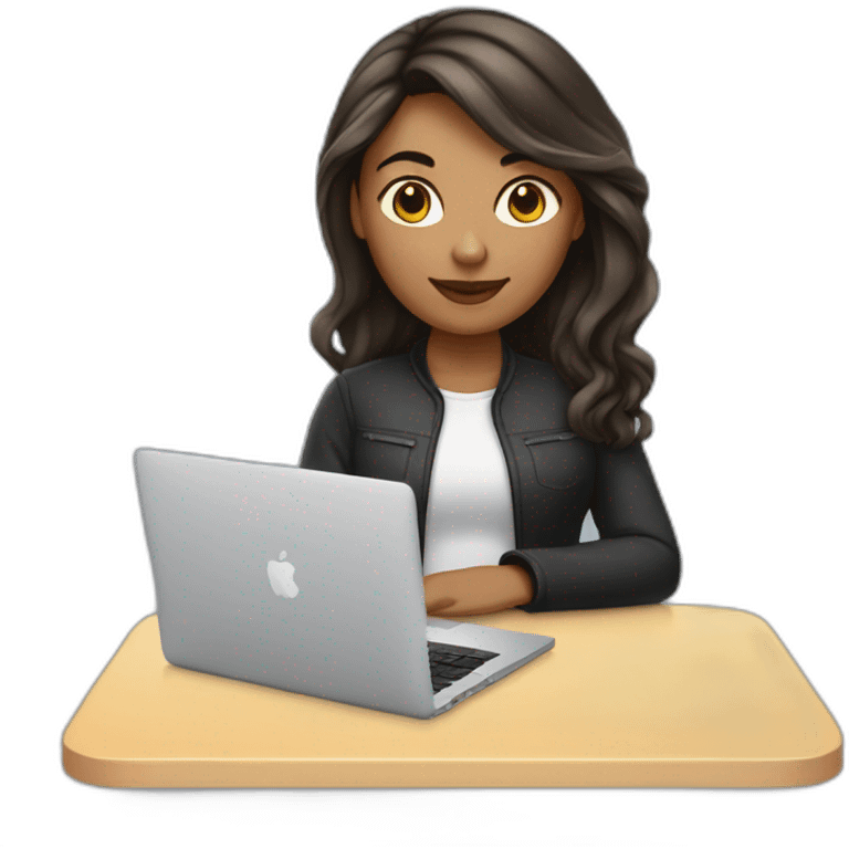 Mujer joven con cabello colorado con MacBook emoji