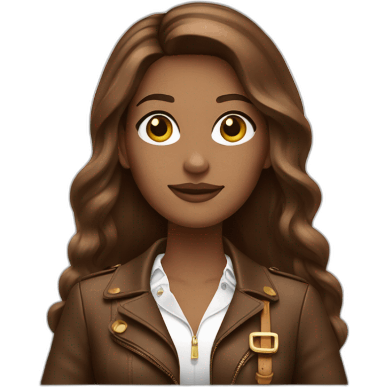 Withe woman brown êtes with long brown Hair and Vuitton bag emoji