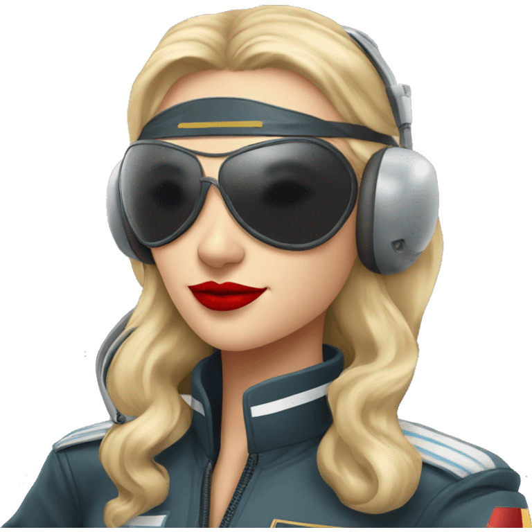 Blonde Russian pilot girl with red lips with pilot headset infront of an airplane   emoji