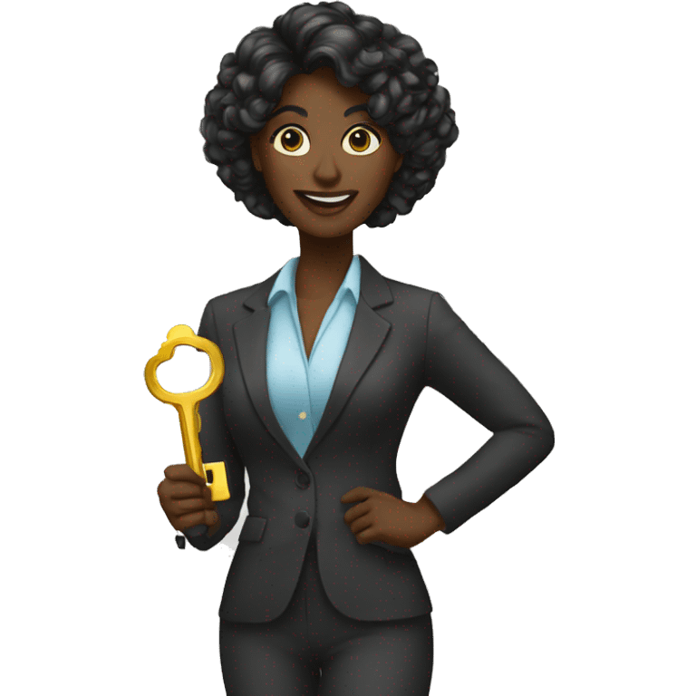 female dark skin realtor holding a big key emoji