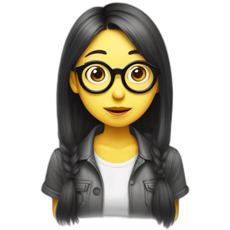 minion character korean girl with glasses, duck lips emoji