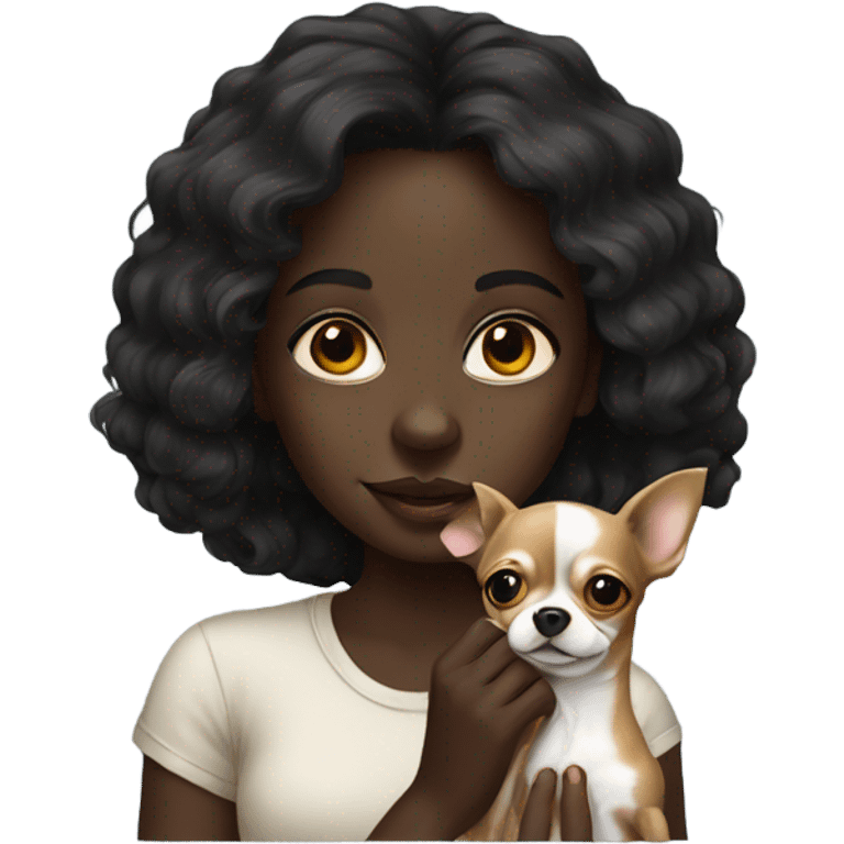 portrait of a dark-skinned girl with Chihuahua white emoji