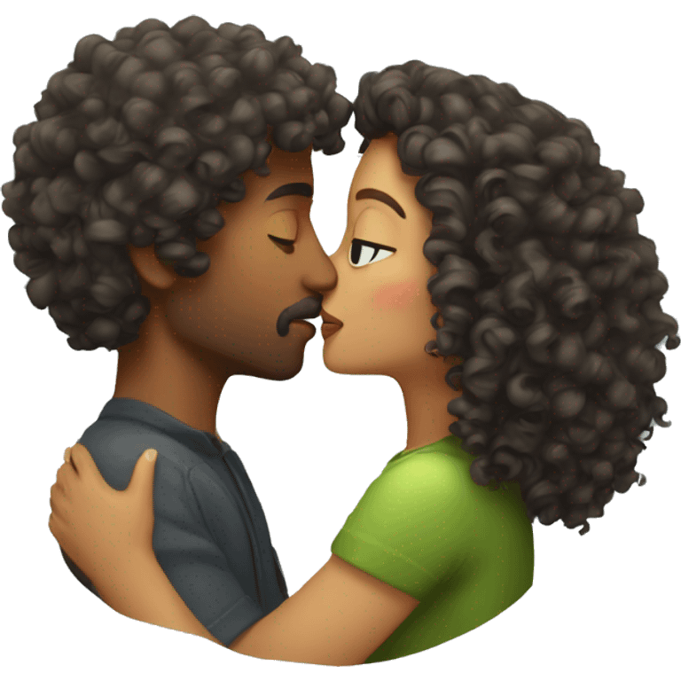 Girl with curly hair kissing man emoji