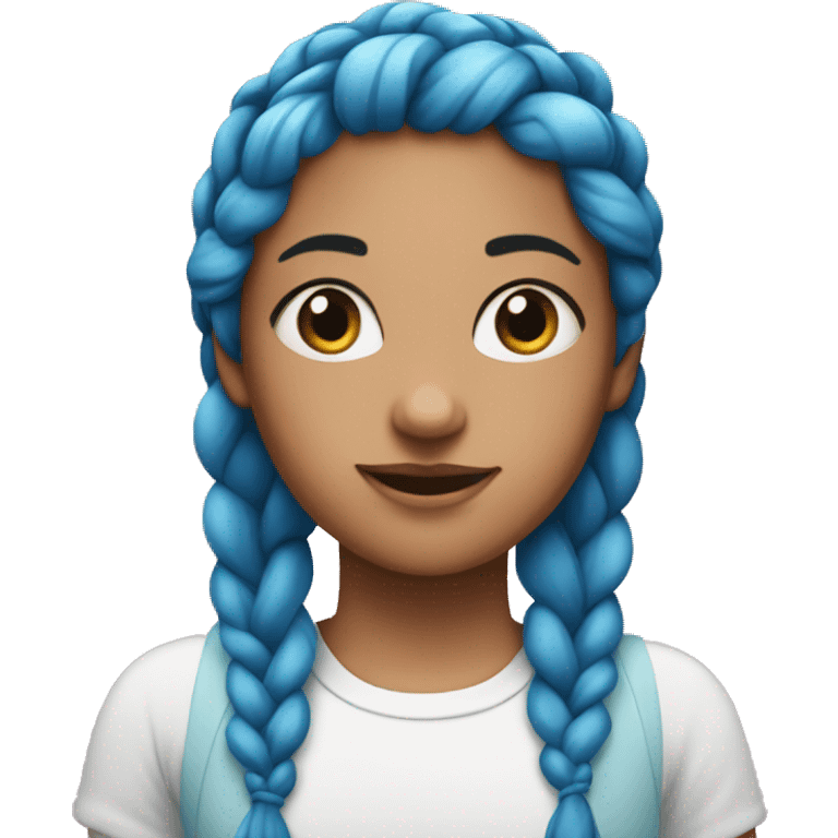 A girl with blue braided hair and pink eyes emoji