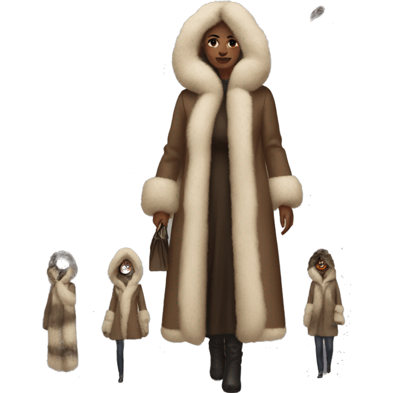 Woman wearing big full length fur coat emoji