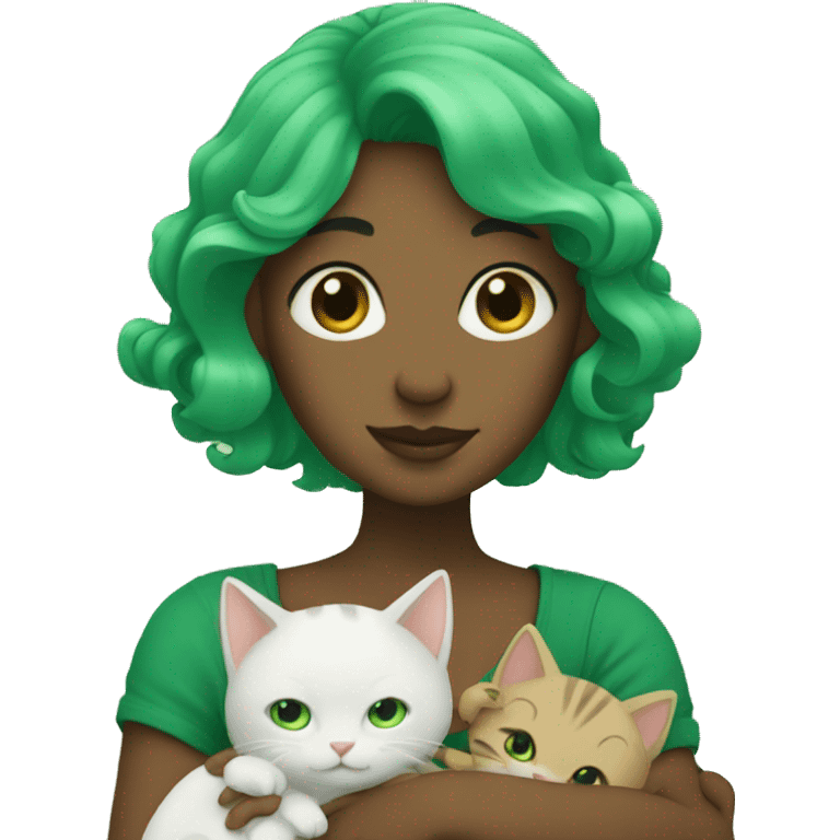 Green haired lady holding babies and cats emoji