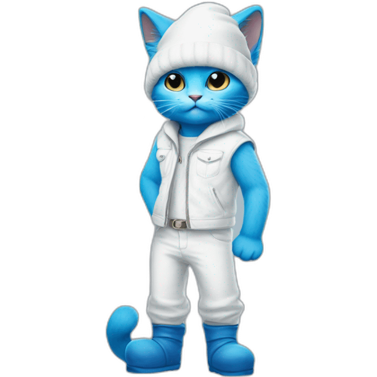 blue smurf cat in white cat and in white pants and boots emoji