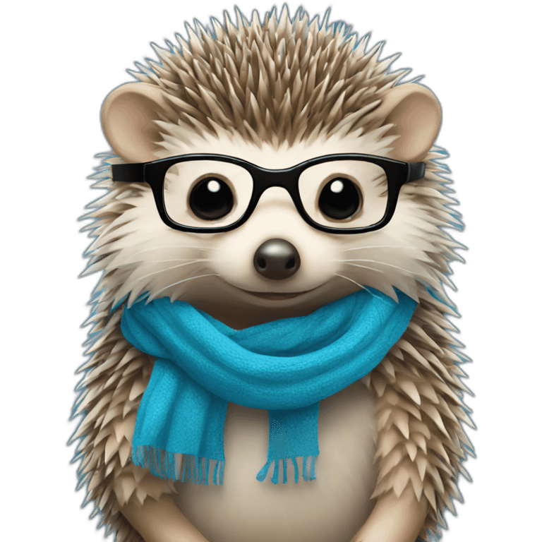 hedgehog with long blue scarf and black glasses emoji