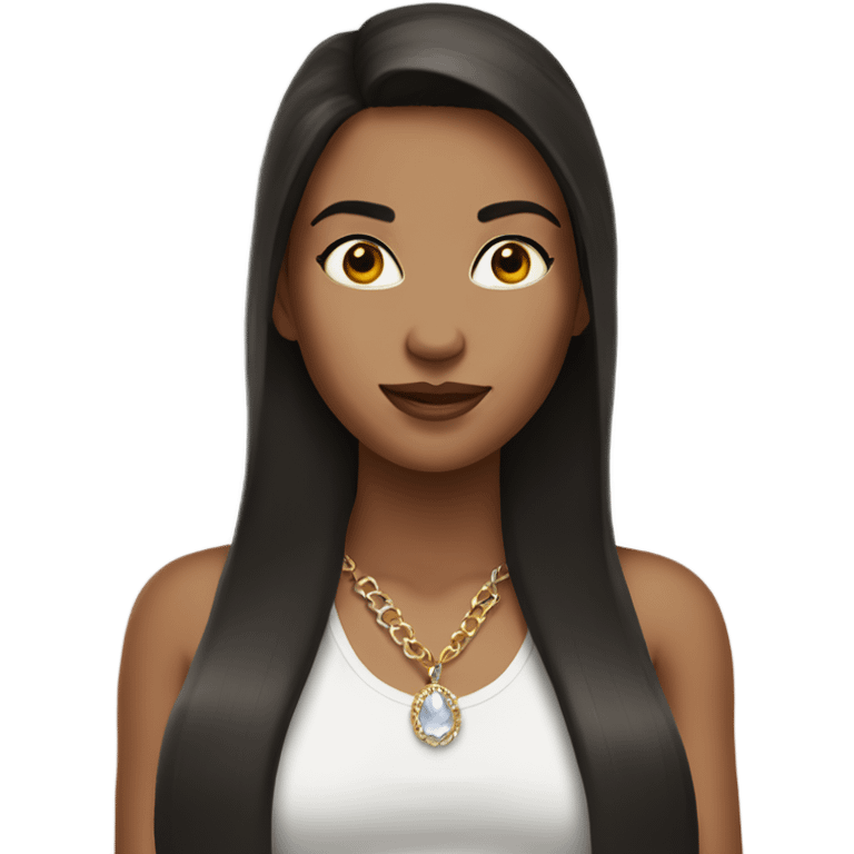 a brunette girl with necklace on wearing halter top  emoji