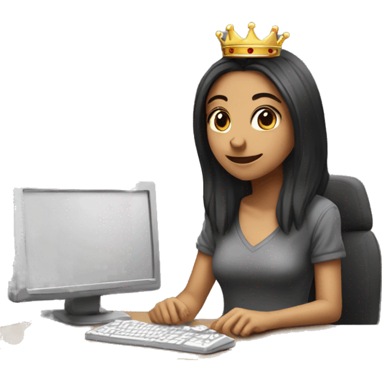 Gamer Girl playing in pc with crown emoji