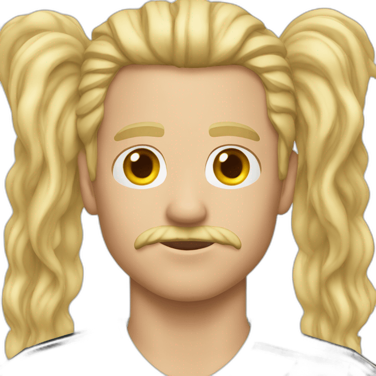 face man serious expresion blonde long hair with middle stripe blonde moustache wearing a germany soccer shirt emoji