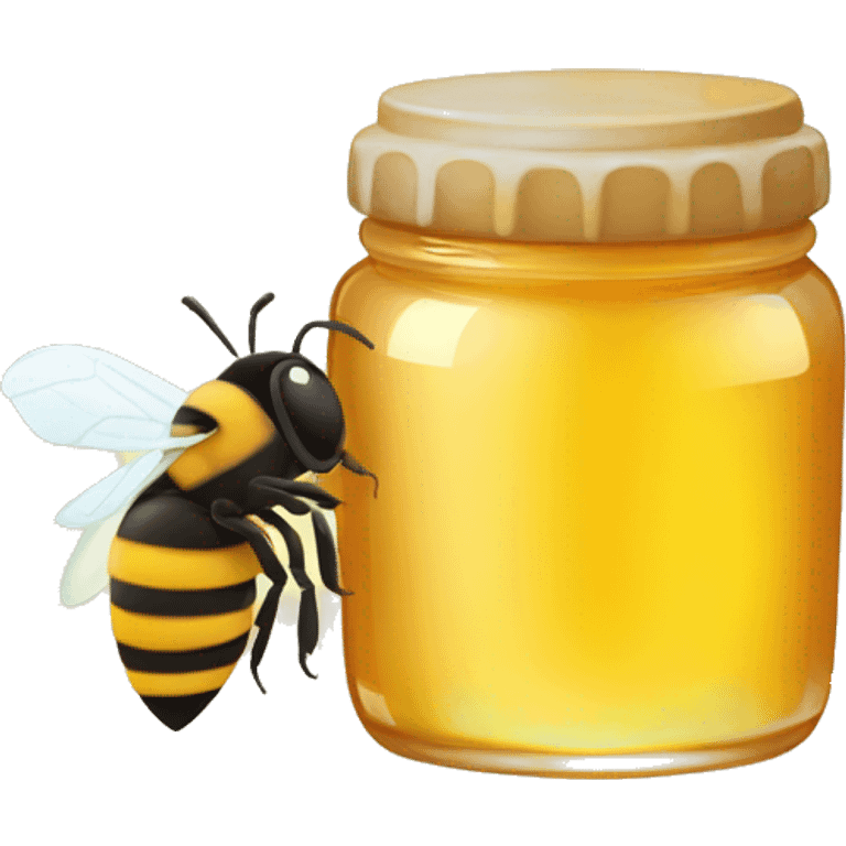 A jar of honey with a plain bottle and a honey bee emoji