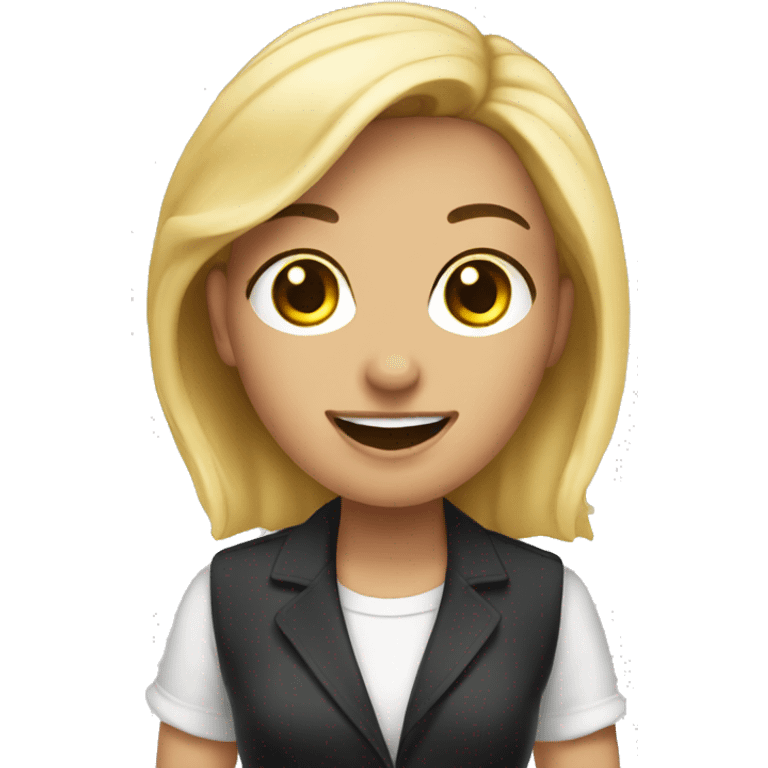 A whitwgirlhost is holding a microphone. emoji