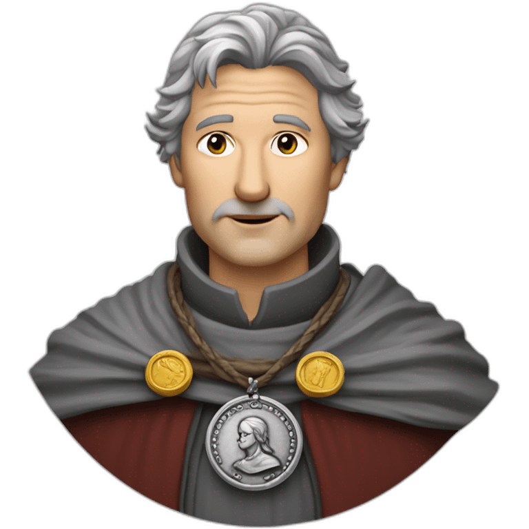 medieval coin engravers guild leader, 50 years old, grey hair, bust, has a necklace with a coin emoji