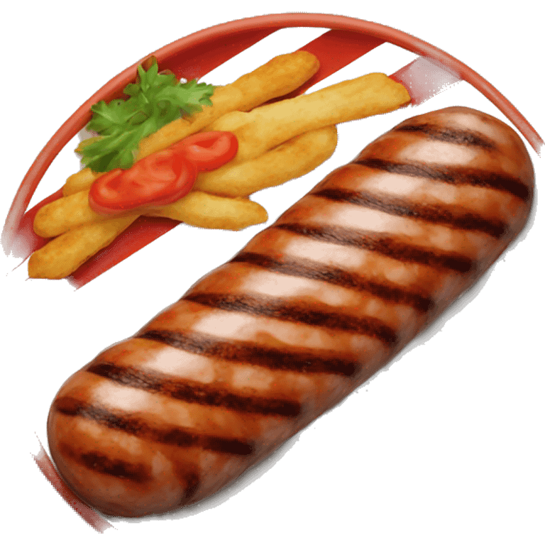 Grilled minced meat in the shape of a sausage. has grilled stripes and is ona plate. emoji