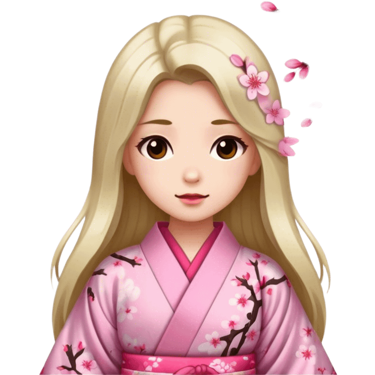 Long-haired girl wearing a cherry blossom pattern kimono emoji