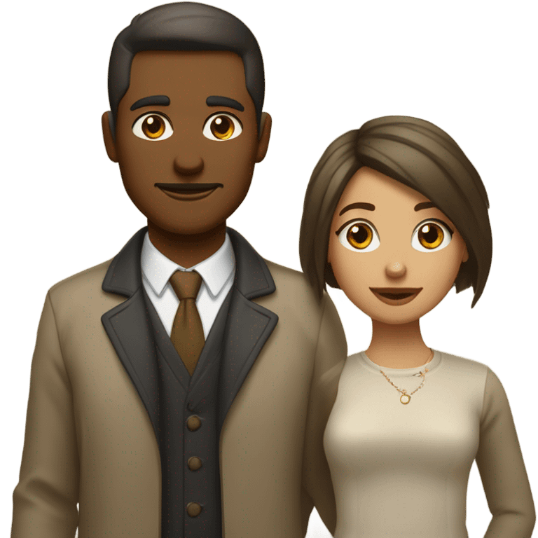 Un homme et une femme au cheveux brun foncé avec leur HUSKY beige doré emoji