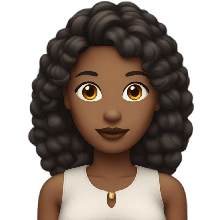 black woman with a round face and long dark hair and hoop earrings emoji