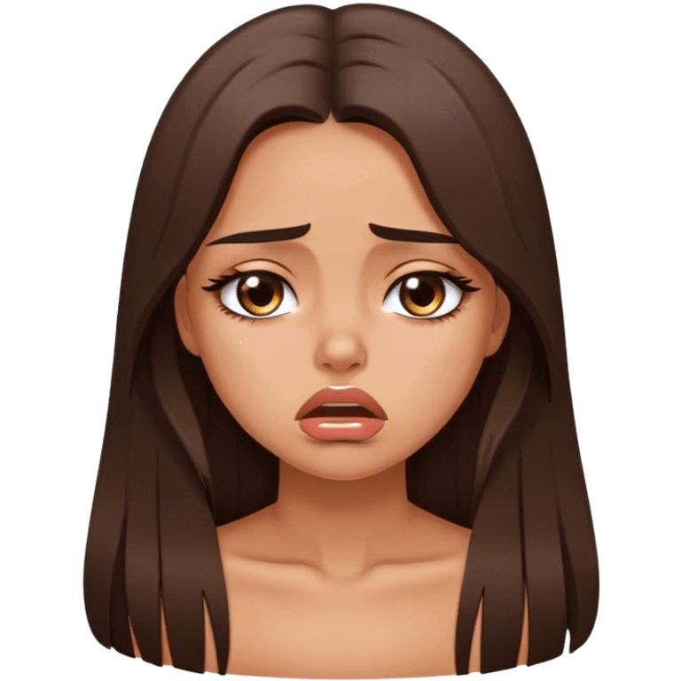 Sexy tanned beautiful crying girl with pouty lips and brunette straight long hair emoji