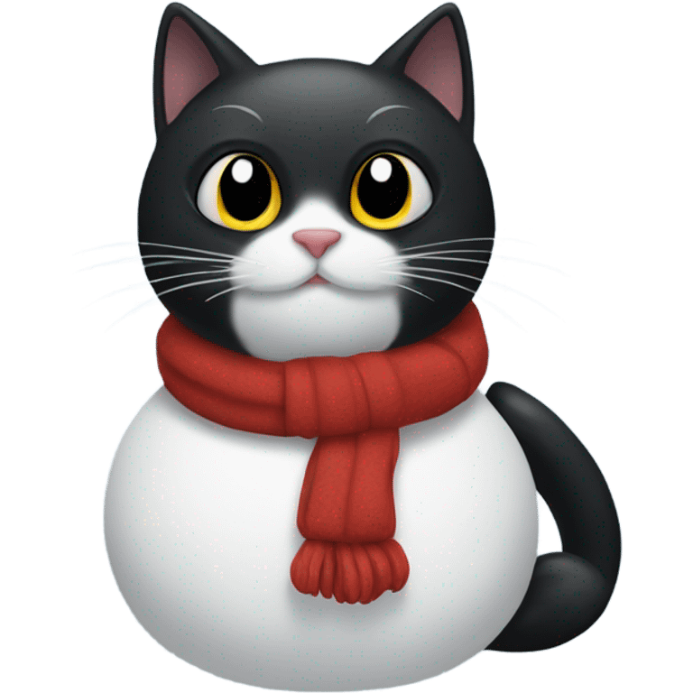 Black cat sat by a snowman  emoji